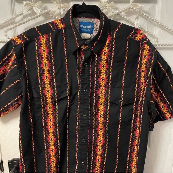 Vintage Wrangler Wester Navajo Aztec Print Cowboy Button Up Shirt - Picture 2 of 9